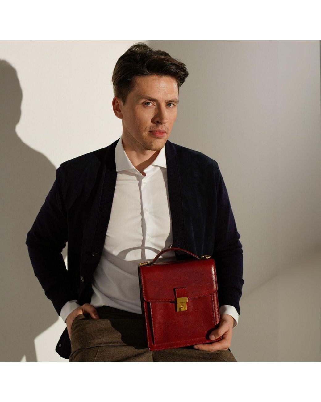 Time Resistance Red Small Leather Briefcase for men