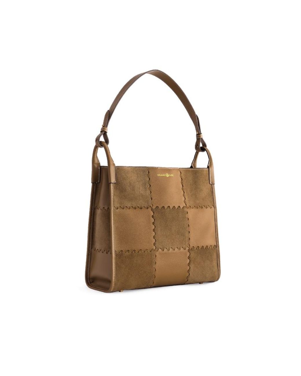 Orange Cube White Large Mosaic Square Stitch Tote Bag