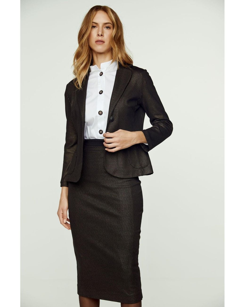 Conquista Gray Print Punto Di Roma Pencil Skirt With Slit