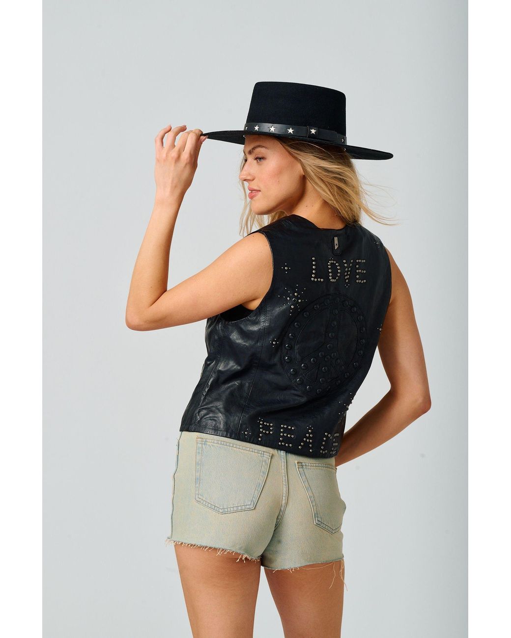 Mauritius Black Love & Peace Studded Leather Vest Harmony
