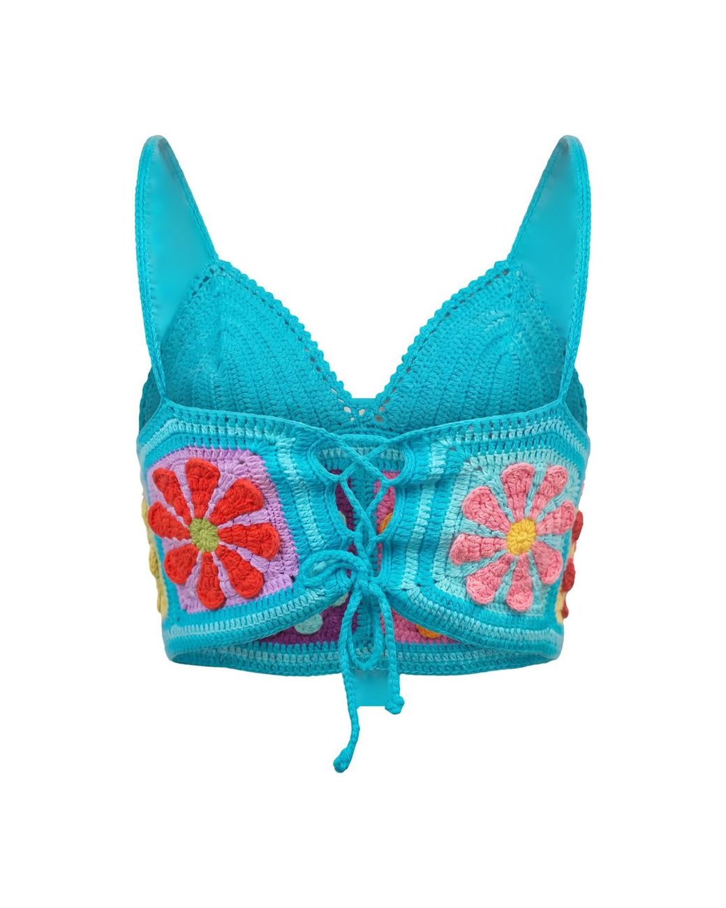 Ana Chic Blue Aqua Flower Square Handmade Crochet Bralette Top