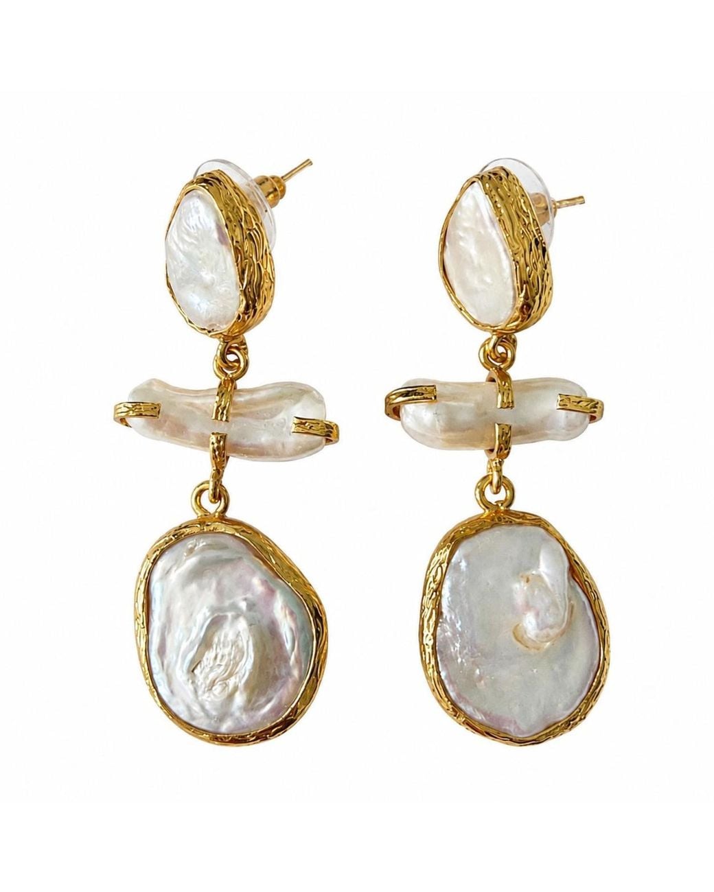 By Ozge Metallic Cleopatra Baroque Pearl Plated Statement Drop Earrings