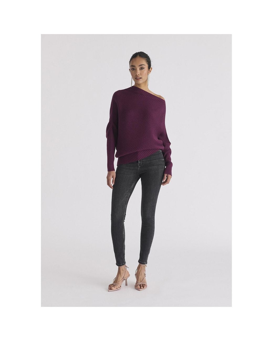Paisie Purple Draped Asymmetric Knit Jumper