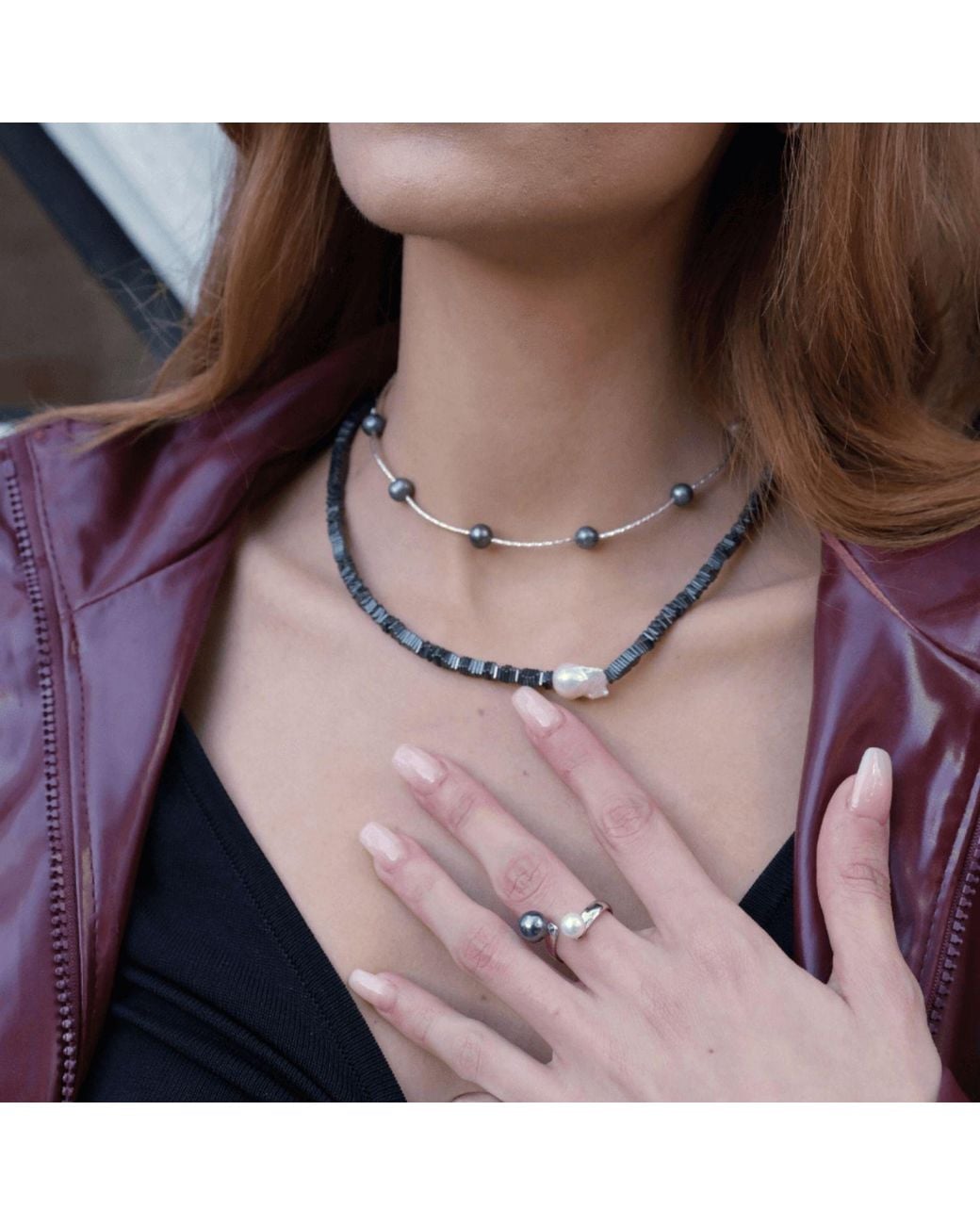 LINYA JEWELLERY Metallic Silga Baroque Pearl Hematite Stone Necklace