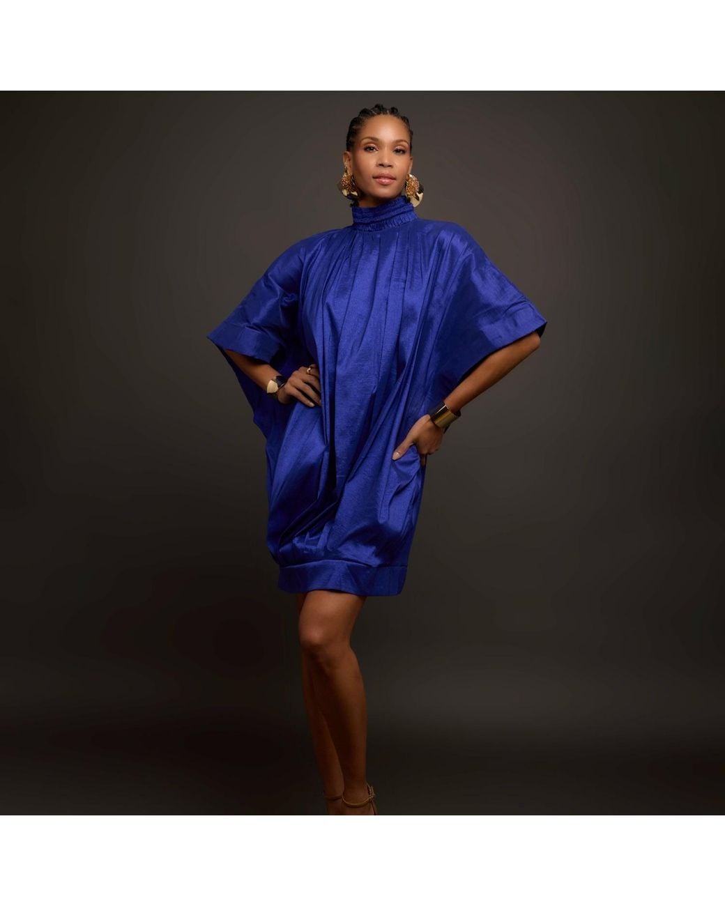 Chuks Collins Blue Tola Batwing Sleeve Dress
