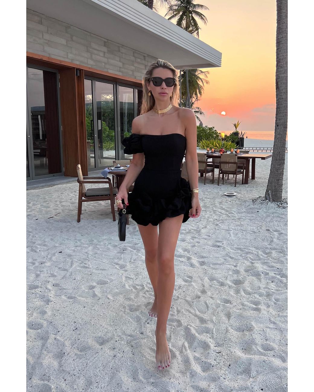 POST MERIDIEM Black Flounced Bottom One Shoulder Bustier Dress