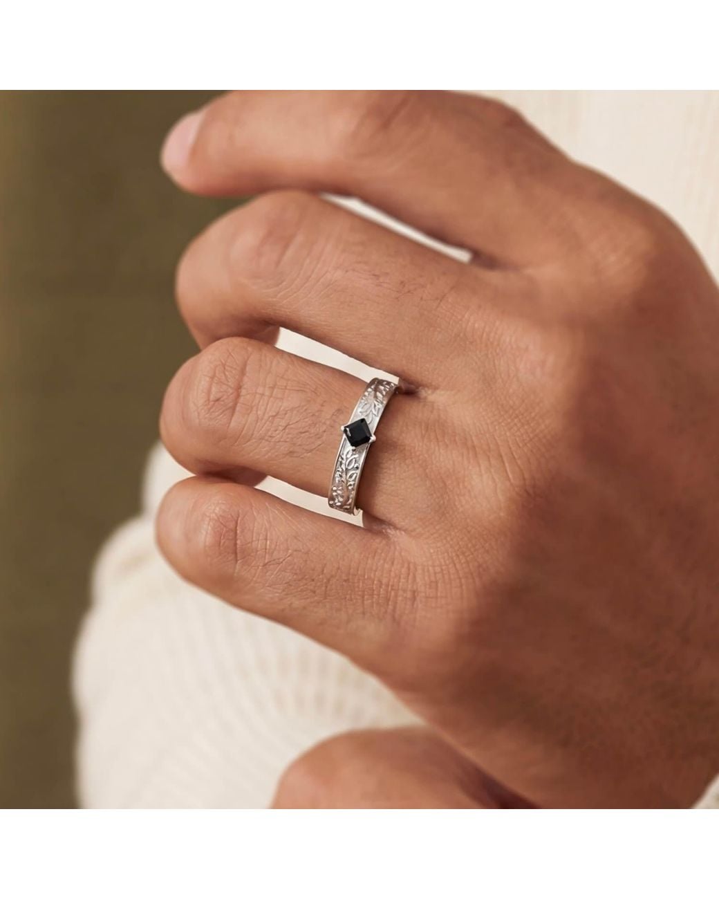 Azura Jewelry New York Gray Oakleaf Onyx Ring Vermeil for men
