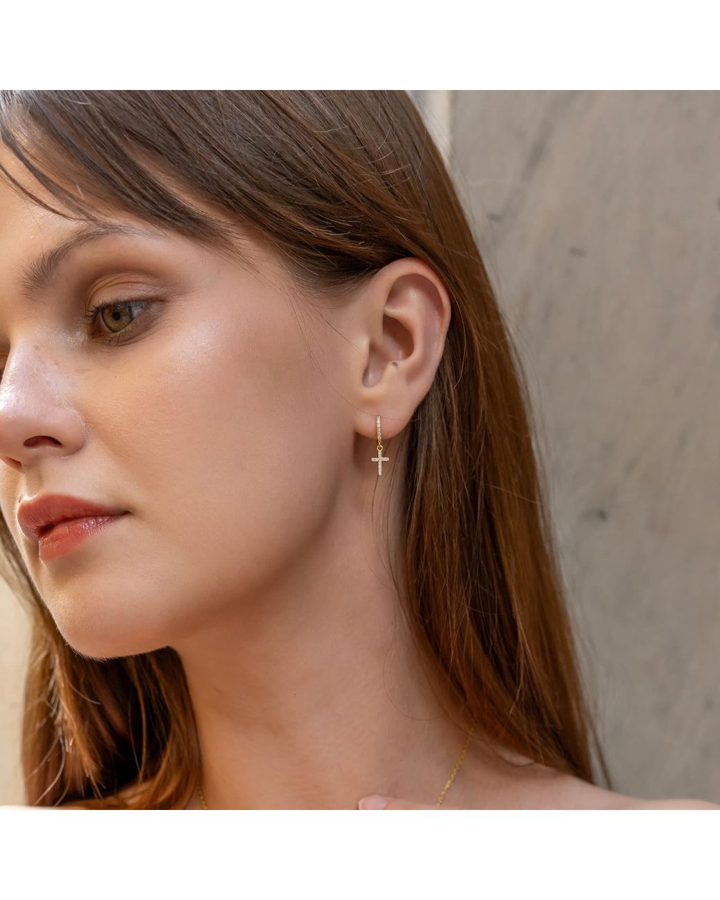 Spero London Metallic Sterling Huggie Pave Cross Drop Earring