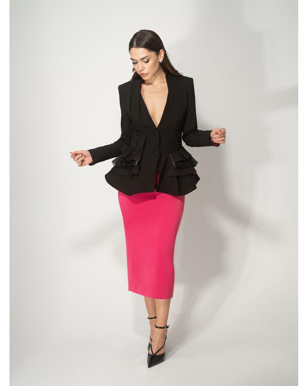 Tia Dorraine Black Mon Chèri Ruffled Blazer