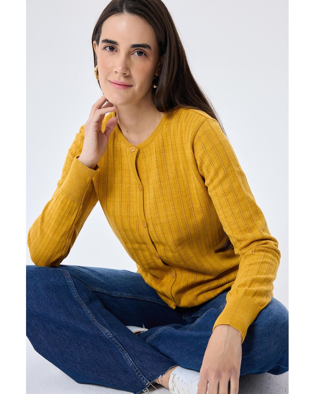 Peraluna Yellow Celine Openwork Knit Cardigan