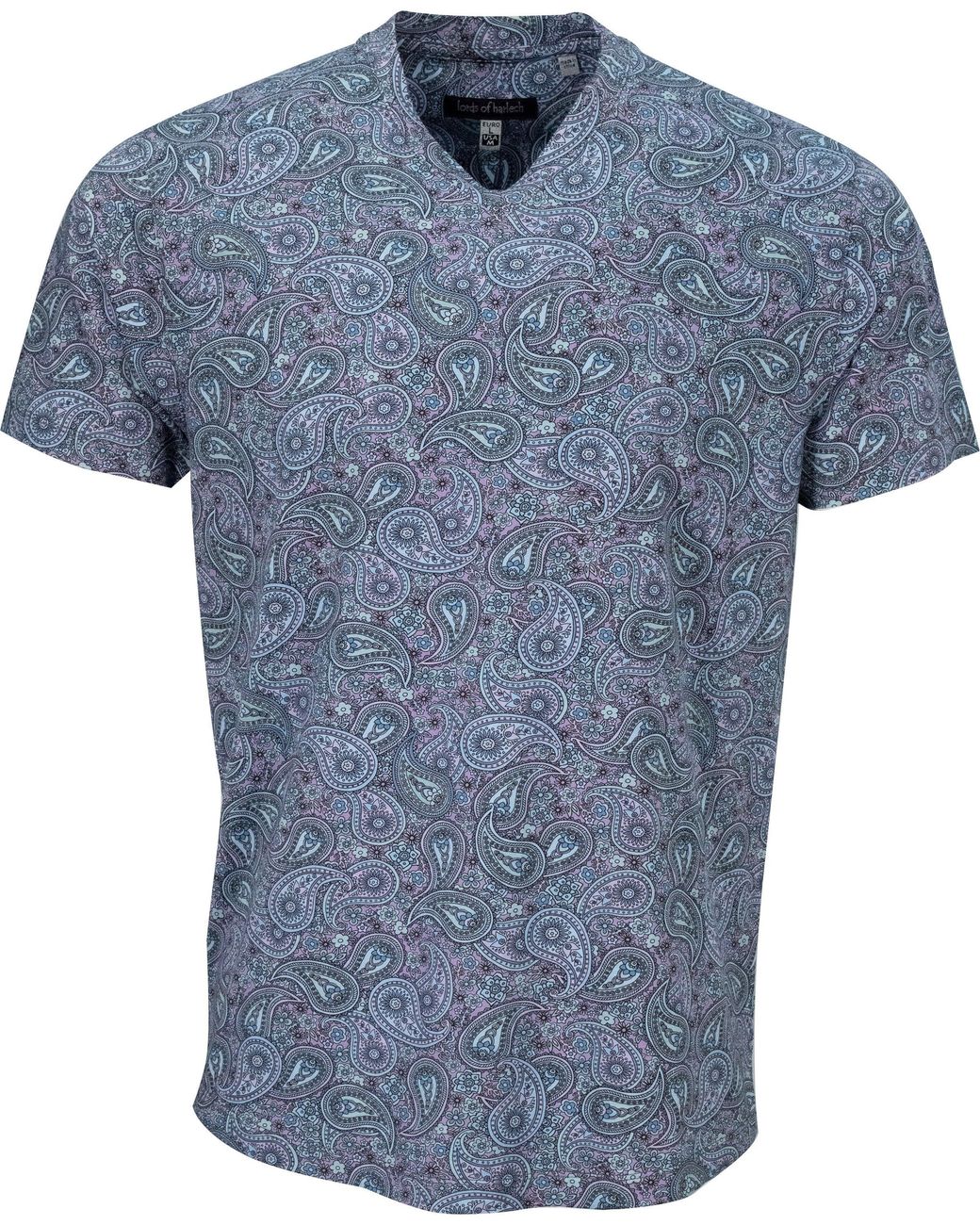 Lords of Harlech Blue Maze Trippy Paisley V-Neck Tee for men