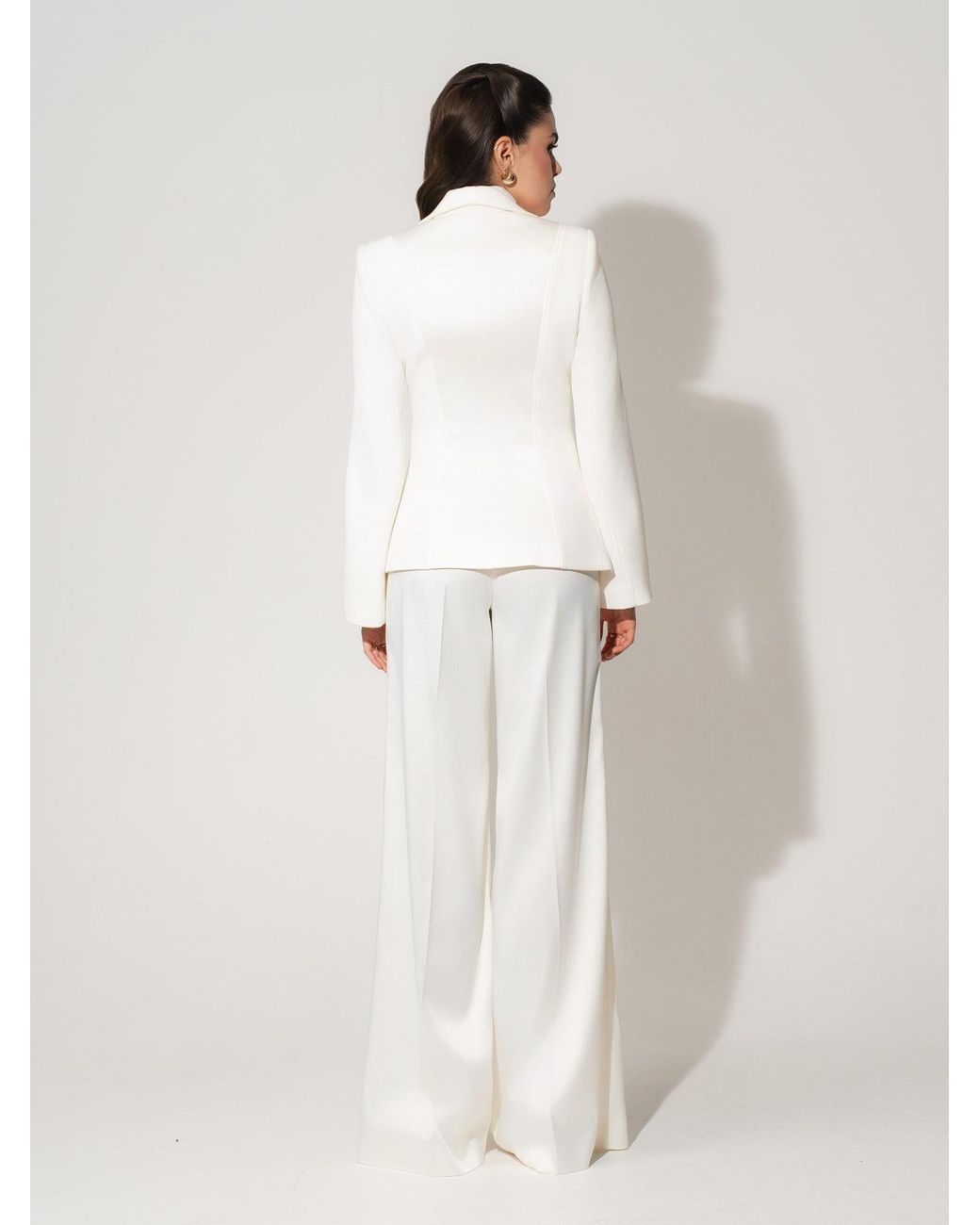 Tia Dorraine White Modern Power Tailored Asymmetric Suit – Pearl