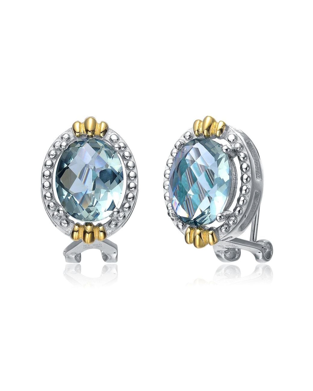 Genevive Jewelry Blue Cz Sterling Topaz Oval Earrings