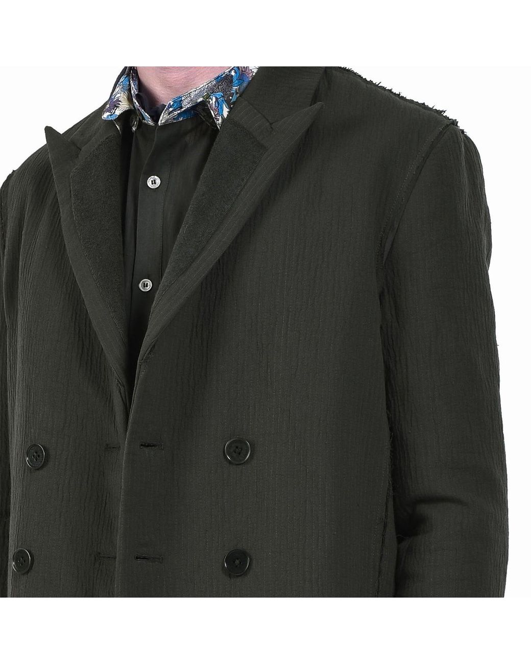 Smart and Joy Green Double-Breasted Long Coat With Printed Lining for men