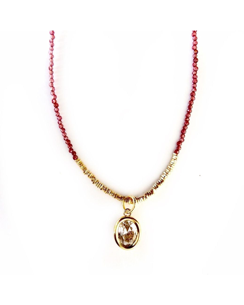 Persia Dona Jewelry Metallic Gemstones X Oval Crystal Necklace