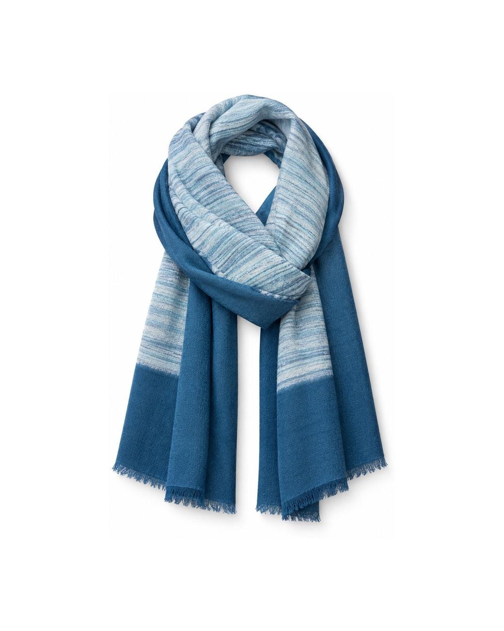 Stovaria Blue Hand Brush-Painted Cashmere Handwoven Scarf