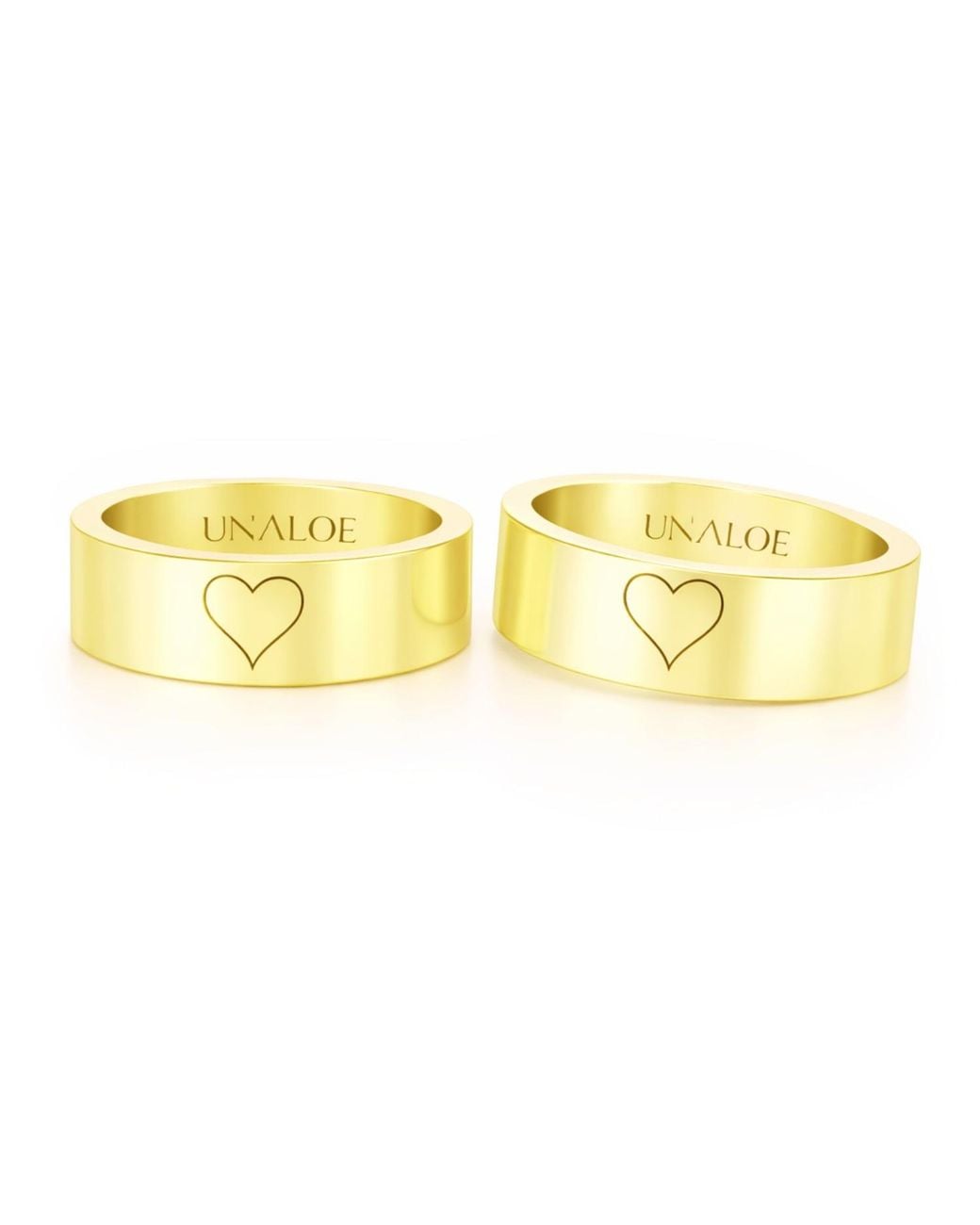 Unaloe Yellow Heart Engraved Couple Band Rings for men
