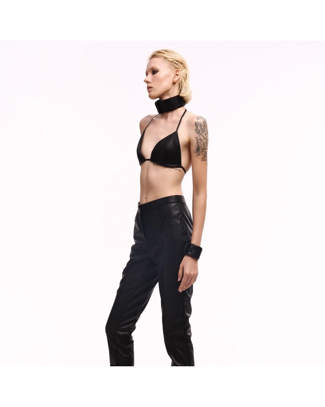 Serotoninn Black Faux Leather Bra Top