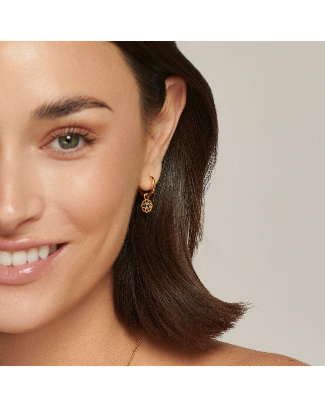 Lulu B London Metallic Topaz Gemstone Flower Drop Hoop Earrings