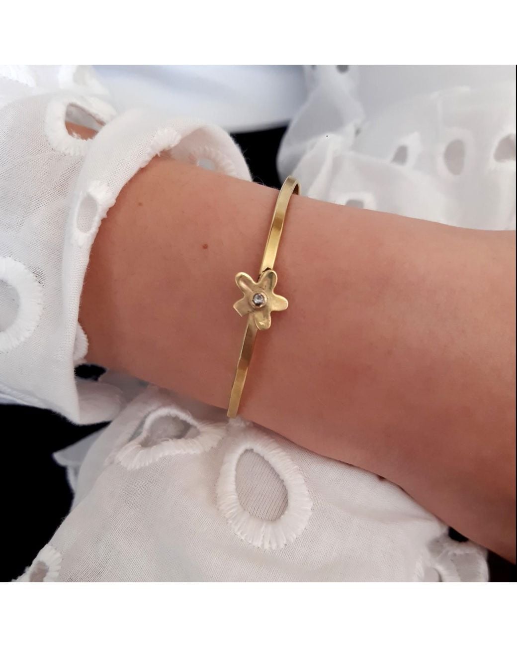 Lily Flo Jewellery Metallic Daisy Solid 9K And Lab Grown Diamond Cuff Bracelet