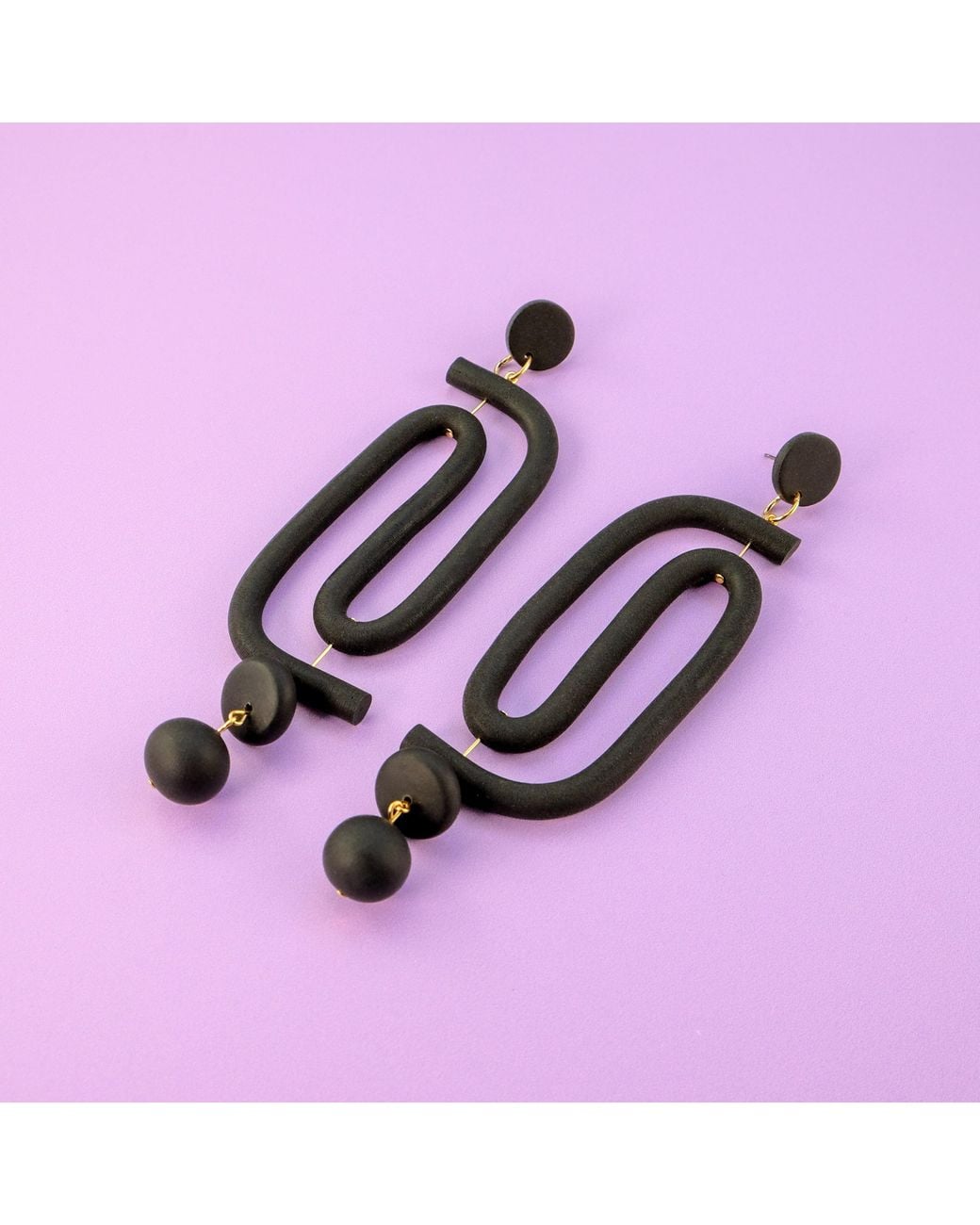 By Chavelli Black Labyrinth Dangly Statement Earrings