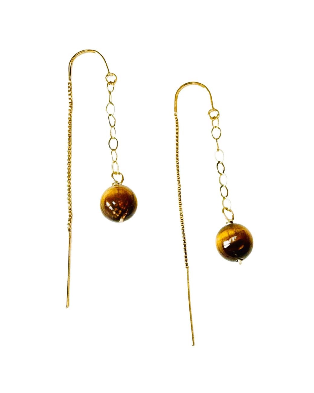Lexi Jewelry Metallic Golden Tiger Eye Threader Earrings