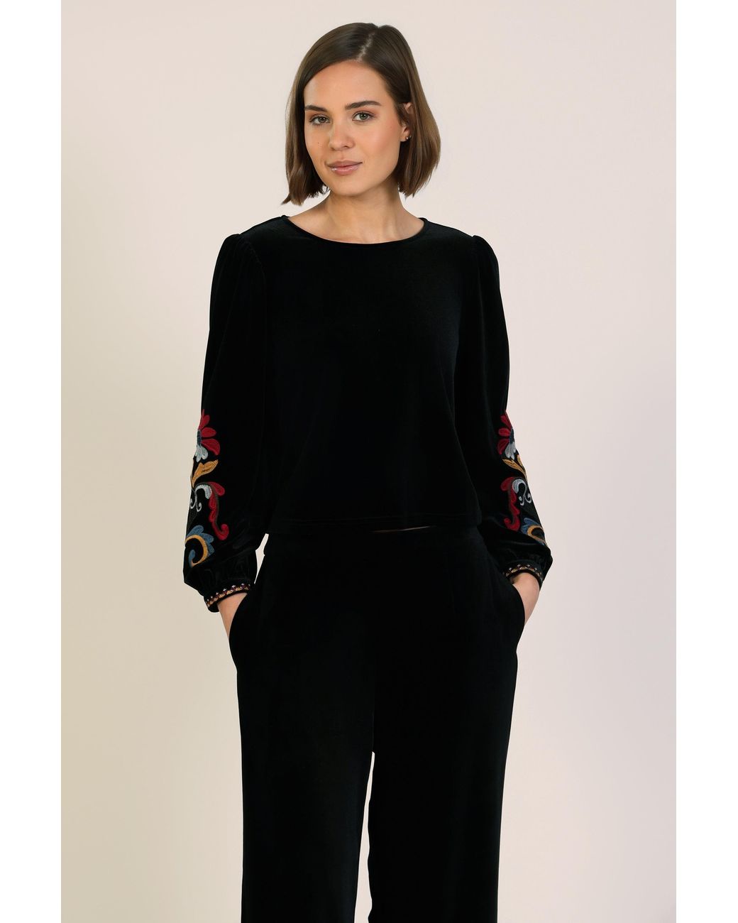 Traffic People Black Folklore Velvet Wide Leg Edith Trousers