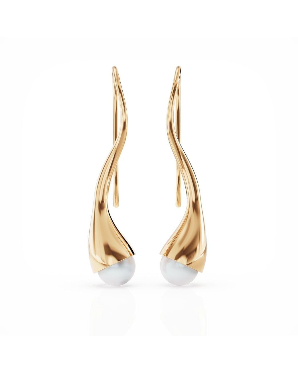 Linda Fiore Metallic Bella Vermeil Dangle Earrings With Large Freshwater Pearls