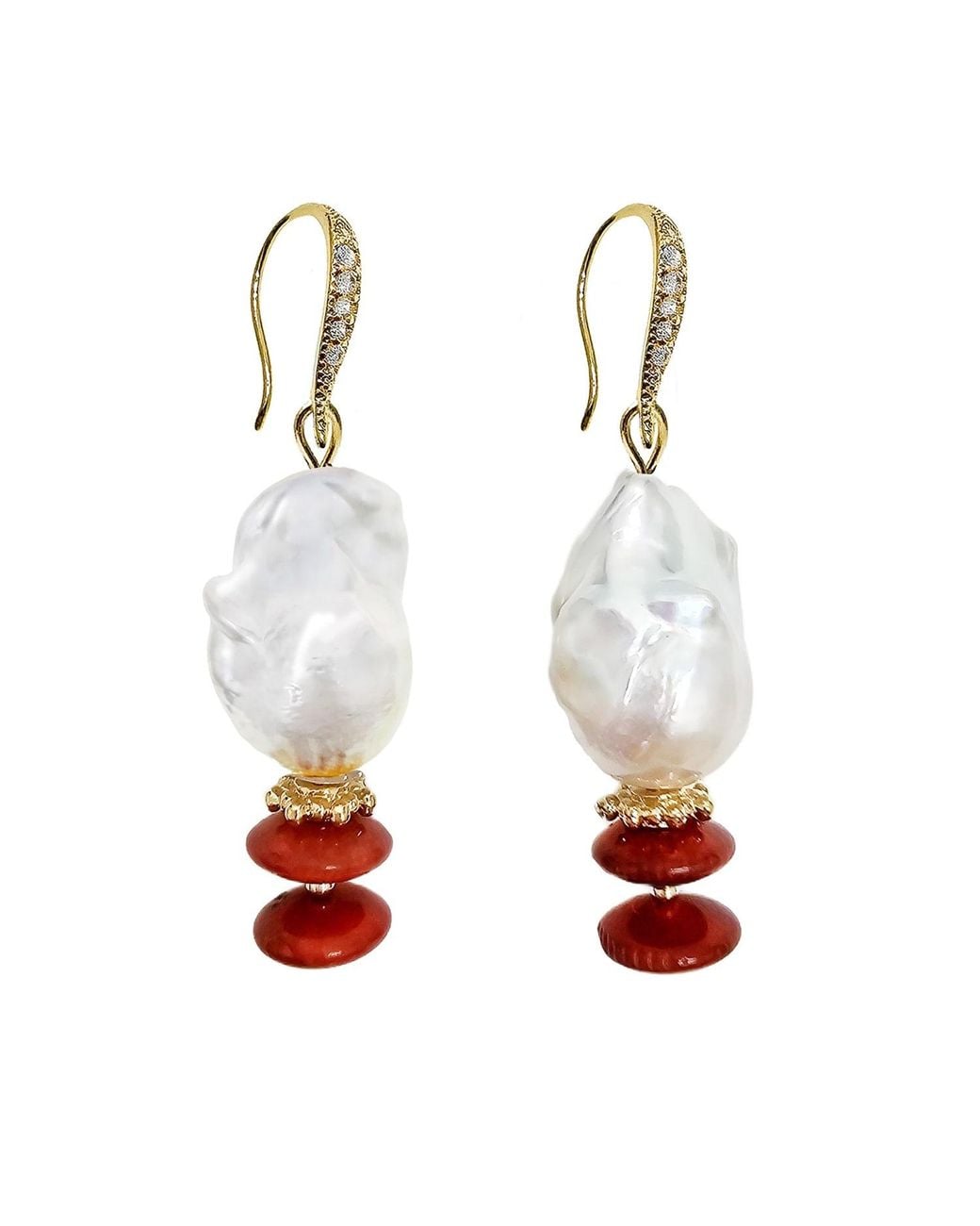 Farra White Baroque Pearl With Bamboo Coral Earrings