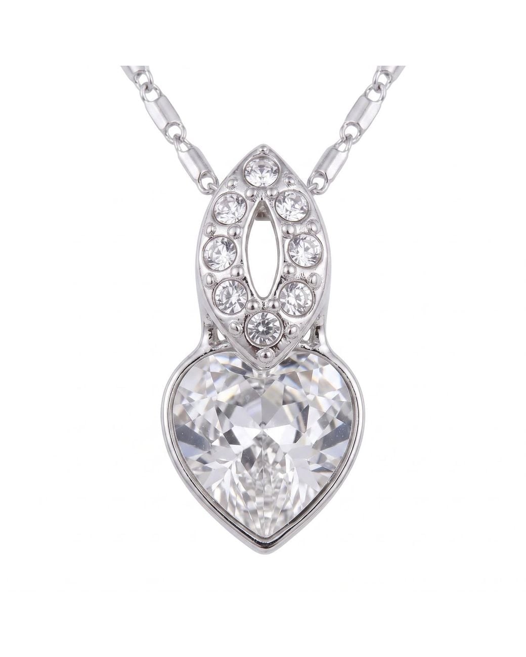 Modenaire Metallic Tone Crystal Heart Pendant Necklace