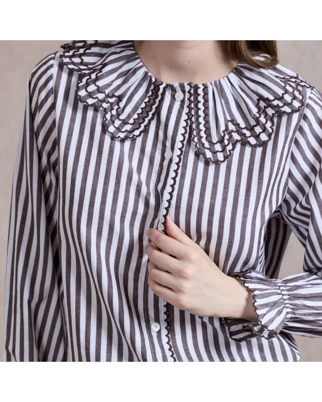 LAtelier London Blue Striped Ruffle Collar Blouse