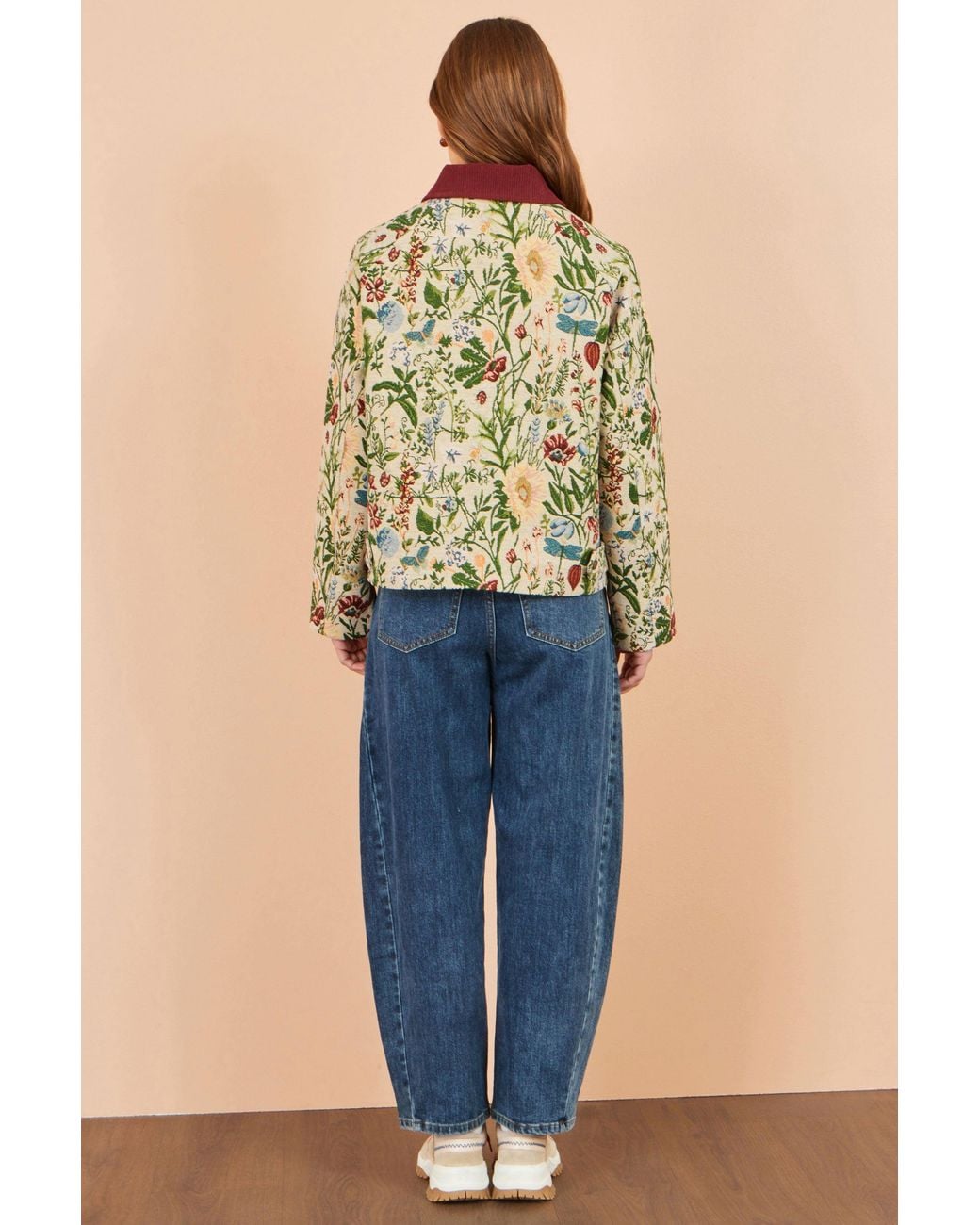 Yumi' Green Ivory Botanical Woven Bomber Jacket