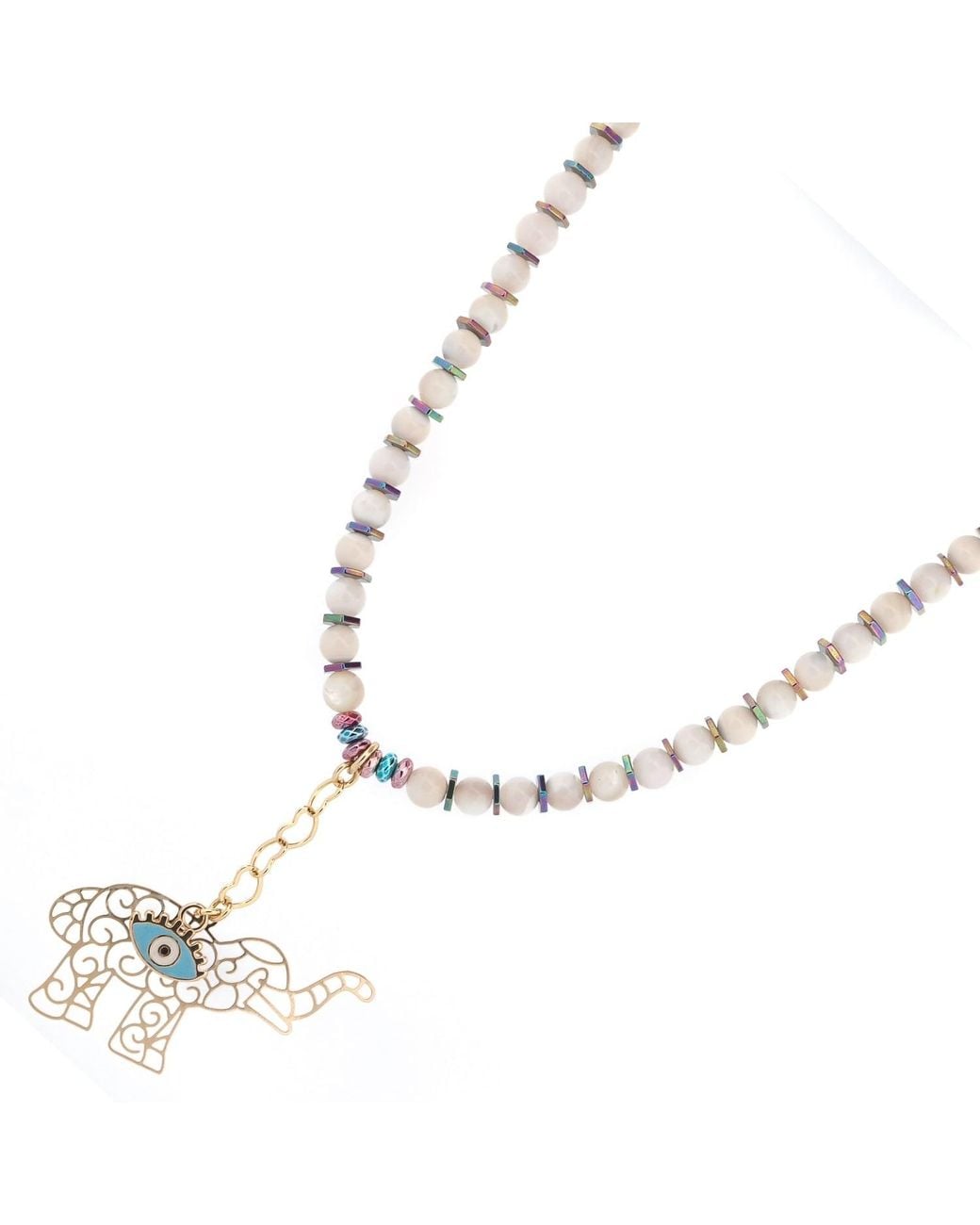 Ebru Jewelry Metallic Sacred Elephant Protection Pearl Necklace