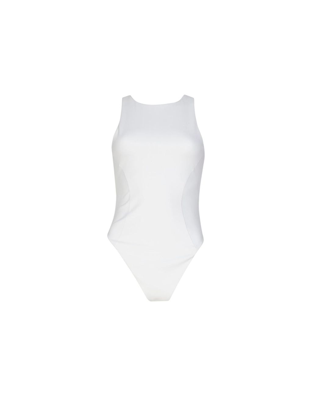 Circular Path White Racer Neck Bodysuit
