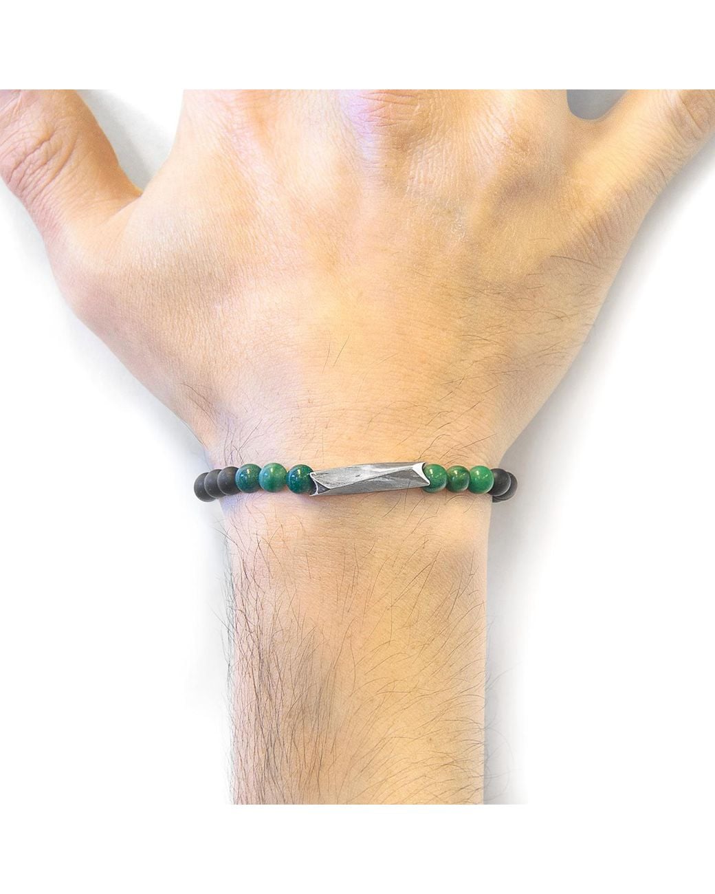 Anchor and Crew Black Green Jade Orinoco Silver & Stone Bracelet for men