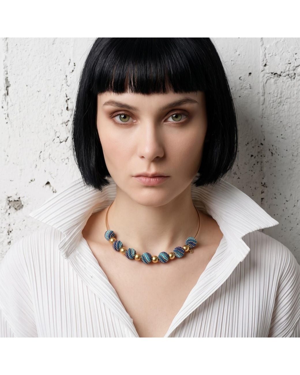 Iliana Arrazola Blue Magic Ball Necklace, Glass Beads, Beaded Jewelry
