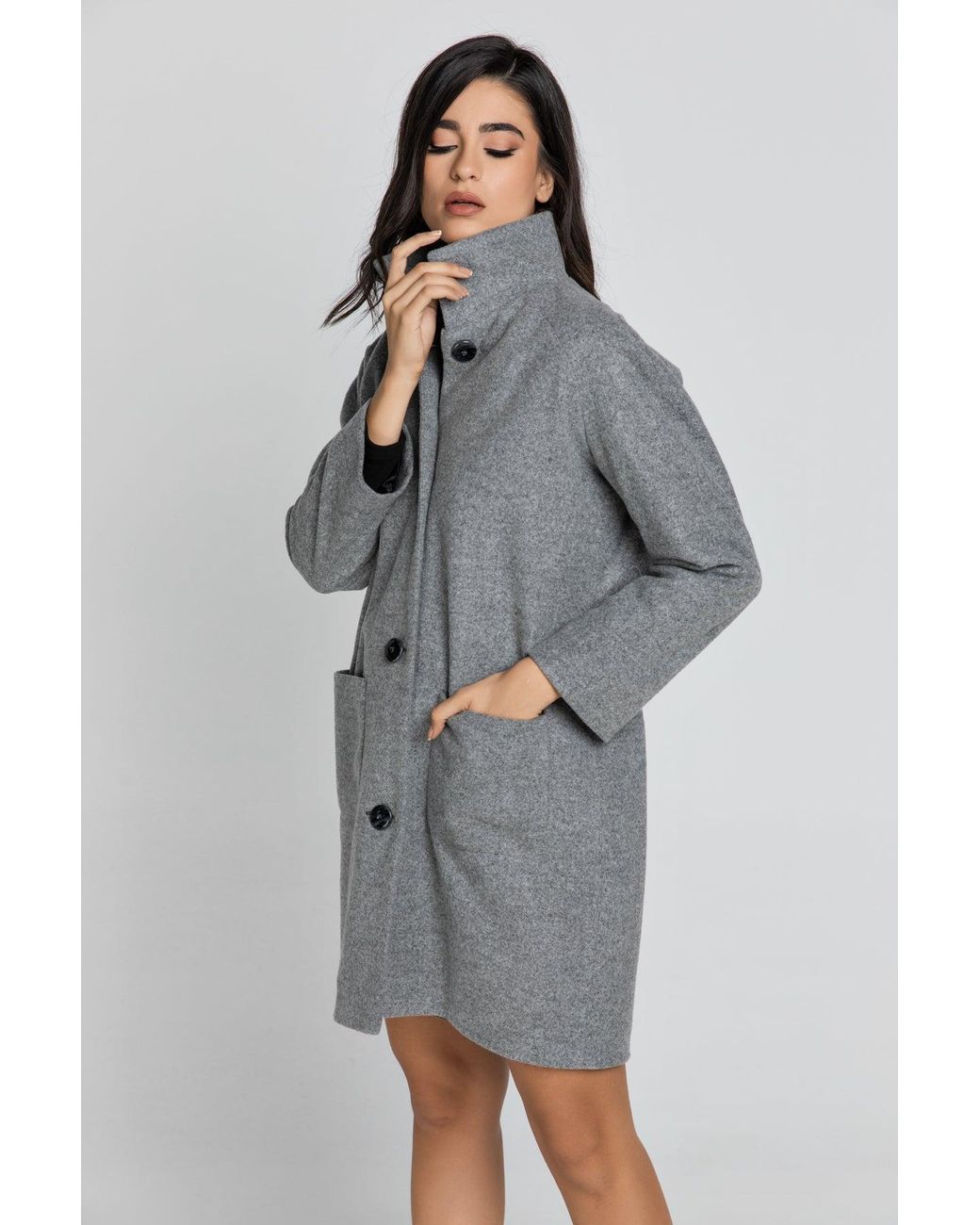 Conquista Gray Coat With Upright Collar By Fashion