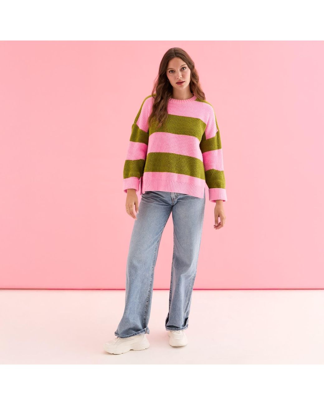 Cara & The Sky Green Rhiannon Recycled Cotton Chunky Stripe Jumper