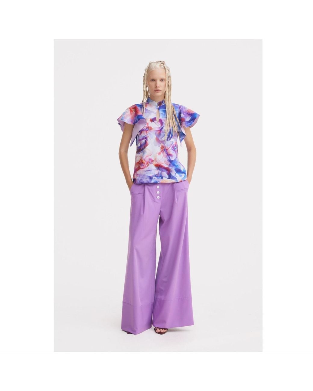 Julia Allert Purple Button Front Palazzo Trousers – Lilac