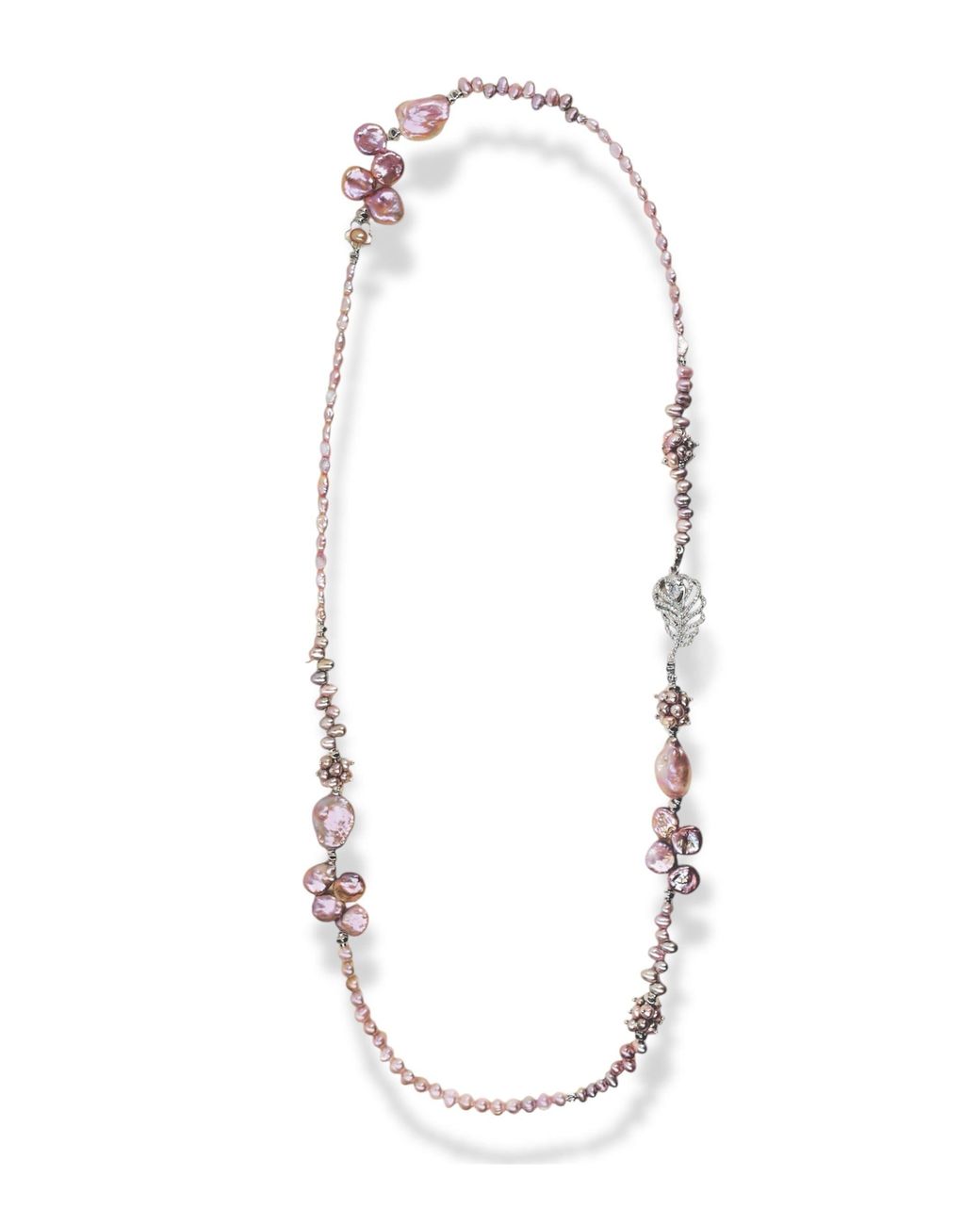 Ninemoo Pink Opulent Rose Petal Pearl Cascade Necklace