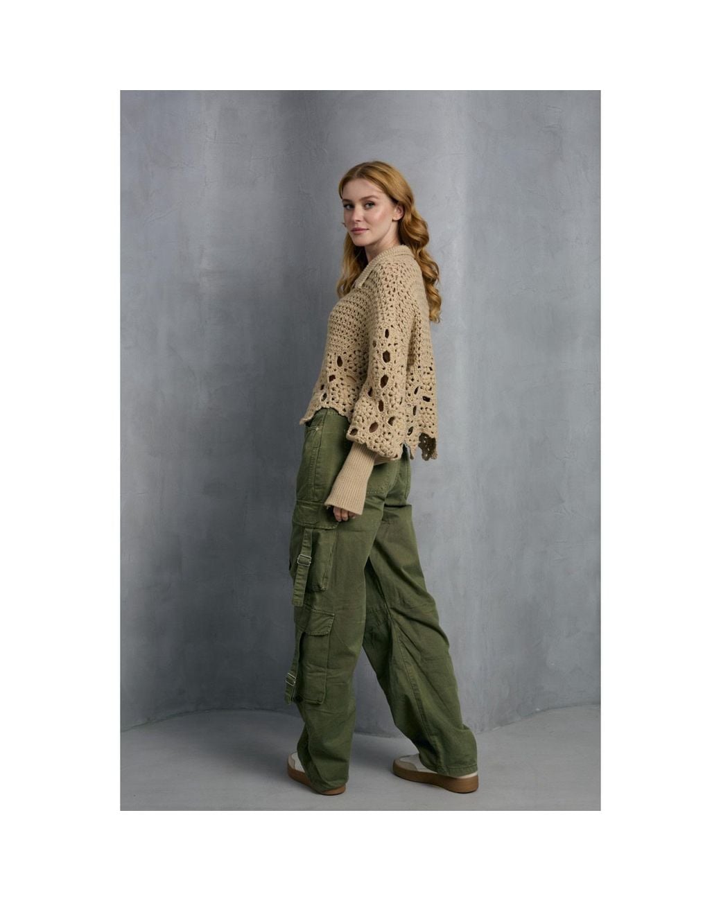 Saachi Natural Floral Crochet Pullover Sweater