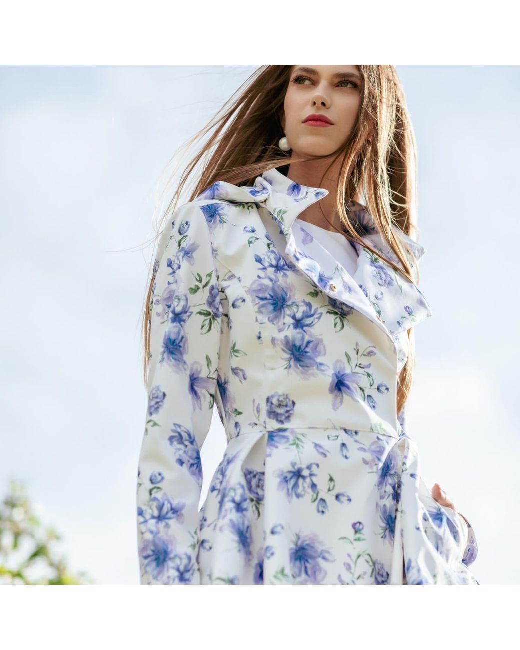 RainSisters Blue Jacket With Detachable Hood And Flower Print Whisper