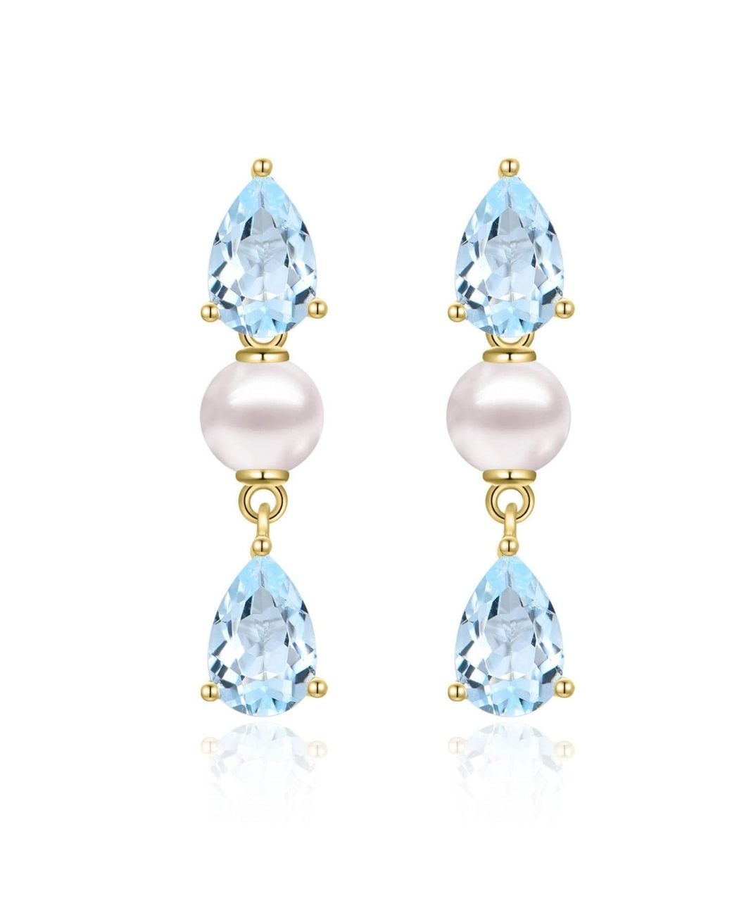 Kai Fine Jewelry Blue Solid Natural Aquamarine & Freshwater Pearl Venus Tears Drop Earrings