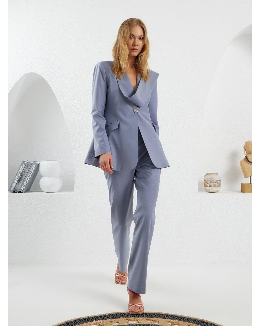 Lumina Eligma Blue Shawl Suit Blazer