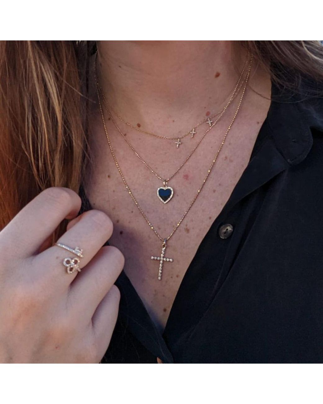 KAMARIA Metallic Diamond Cross Necklace Bezelled