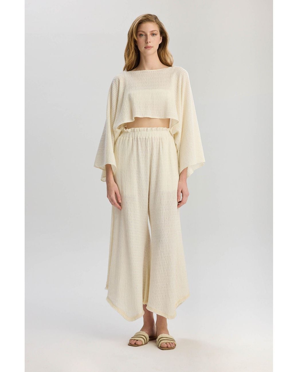 Lilamie White Neutrals Rio Loose Fit Long Sleeve Summer Blouse