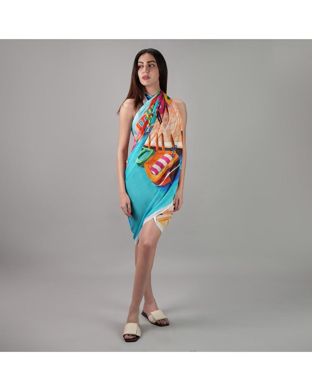 DHARA SHETH DUBAI Blue Mediterranean Escape Resort Halter-Style Sarong