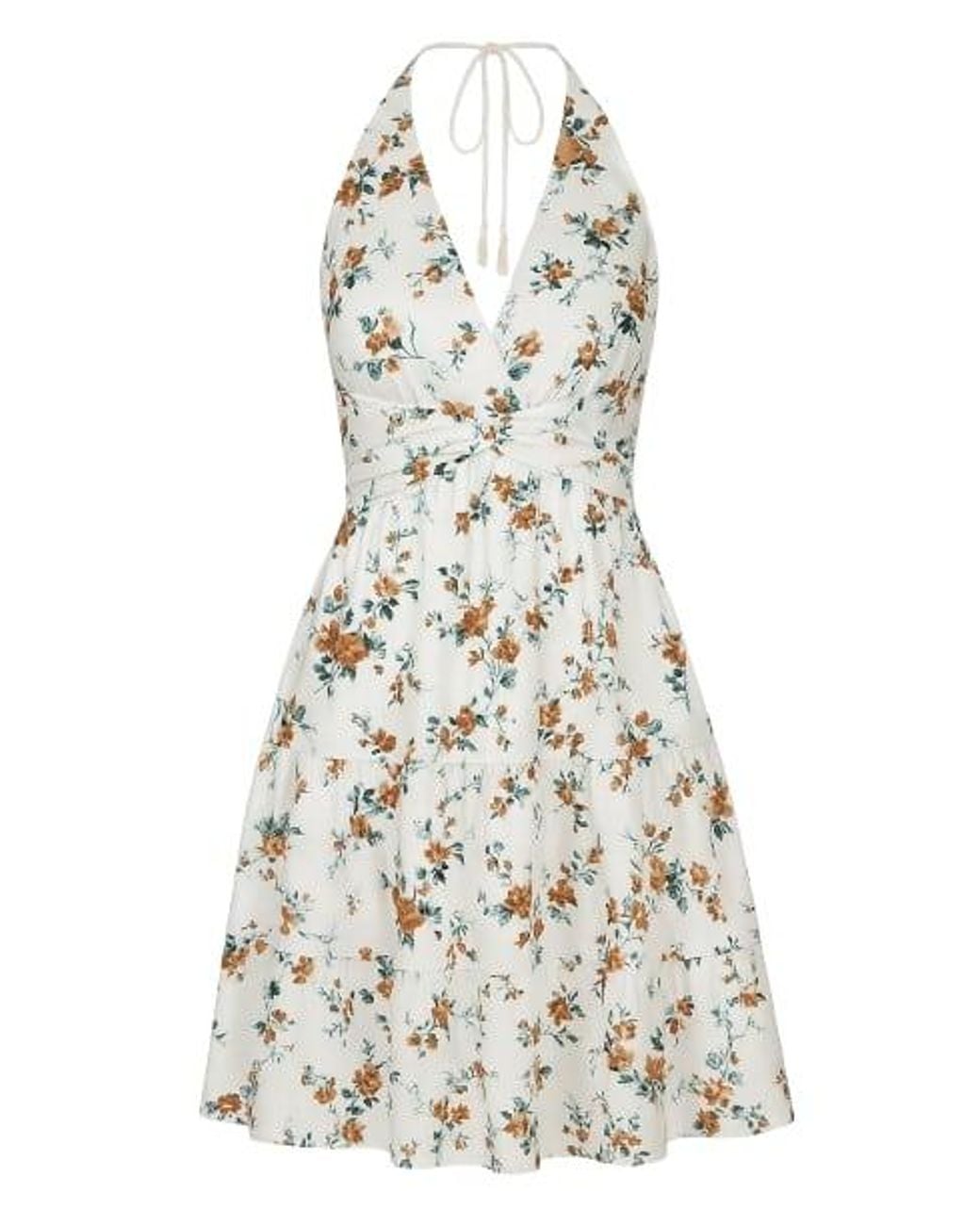 Conquista White Neutrals Ecru Floral Empire Line Mini Dress
