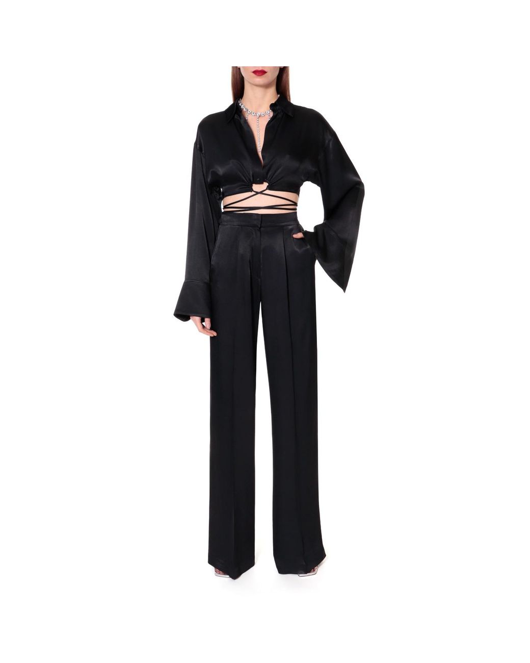 AGGI by HALEWSKI Black Lauren Glossy Blouse