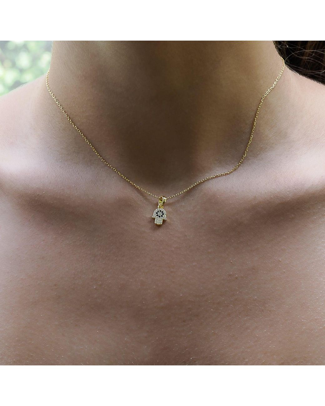 Ebru Jewelry Metallic Minimalist Hamsa Hand Gold Plated Necklace